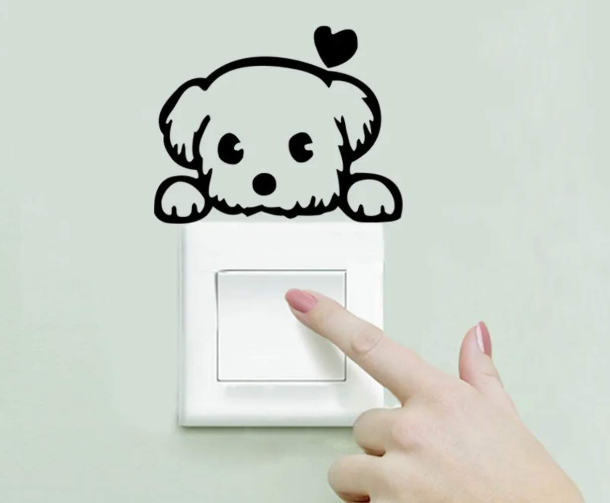 PUPPY DOG SILHOUETTE LOVE HEART WALL SWITCH CUTE ANIMALS 3D MINI WALL STICKER MURAL ART Decal