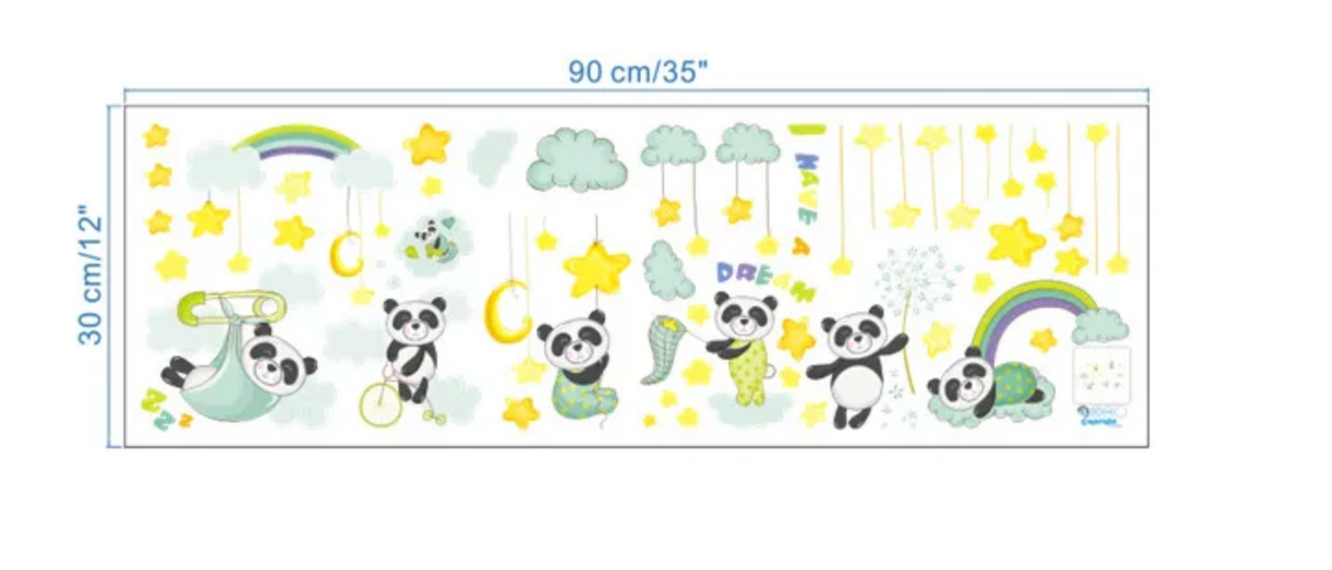 SLEEPING DREAMING FLUFFY PANDA BEAR MOON STARS CLOUDS CUTE ANIMALS 3D MINI WALL STICKER MURAL ART Decal