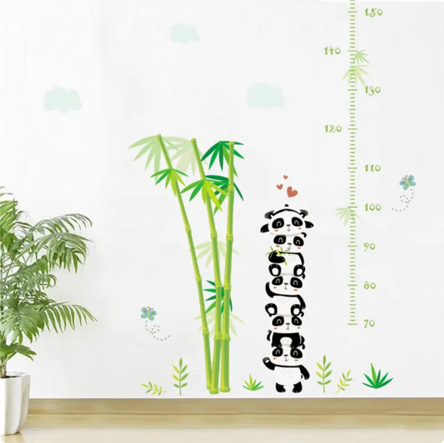 FLUFFY PANDA BEARS HEIGHT CHARTS BAMBOO CLOUDS LOVE HEARTS CUTE ANIMALS 3D MINI WALL STICKER MURAL ART Decal