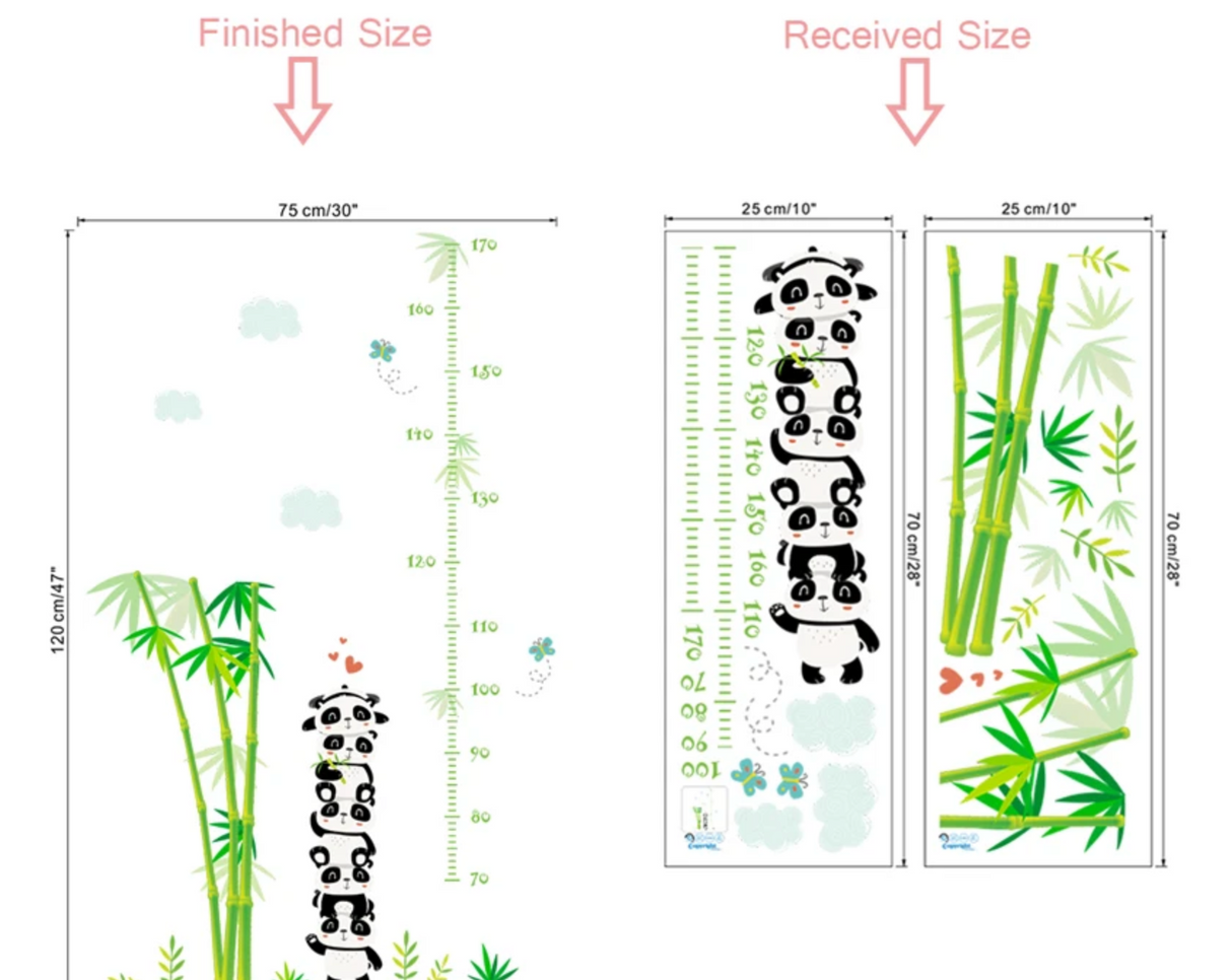 FLUFFY PANDA BEARS HEIGHT CHARTS BAMBOO CLOUDS LOVE HEARTS CUTE ANIMALS 3D MINI WALL STICKER MURAL ART Decal