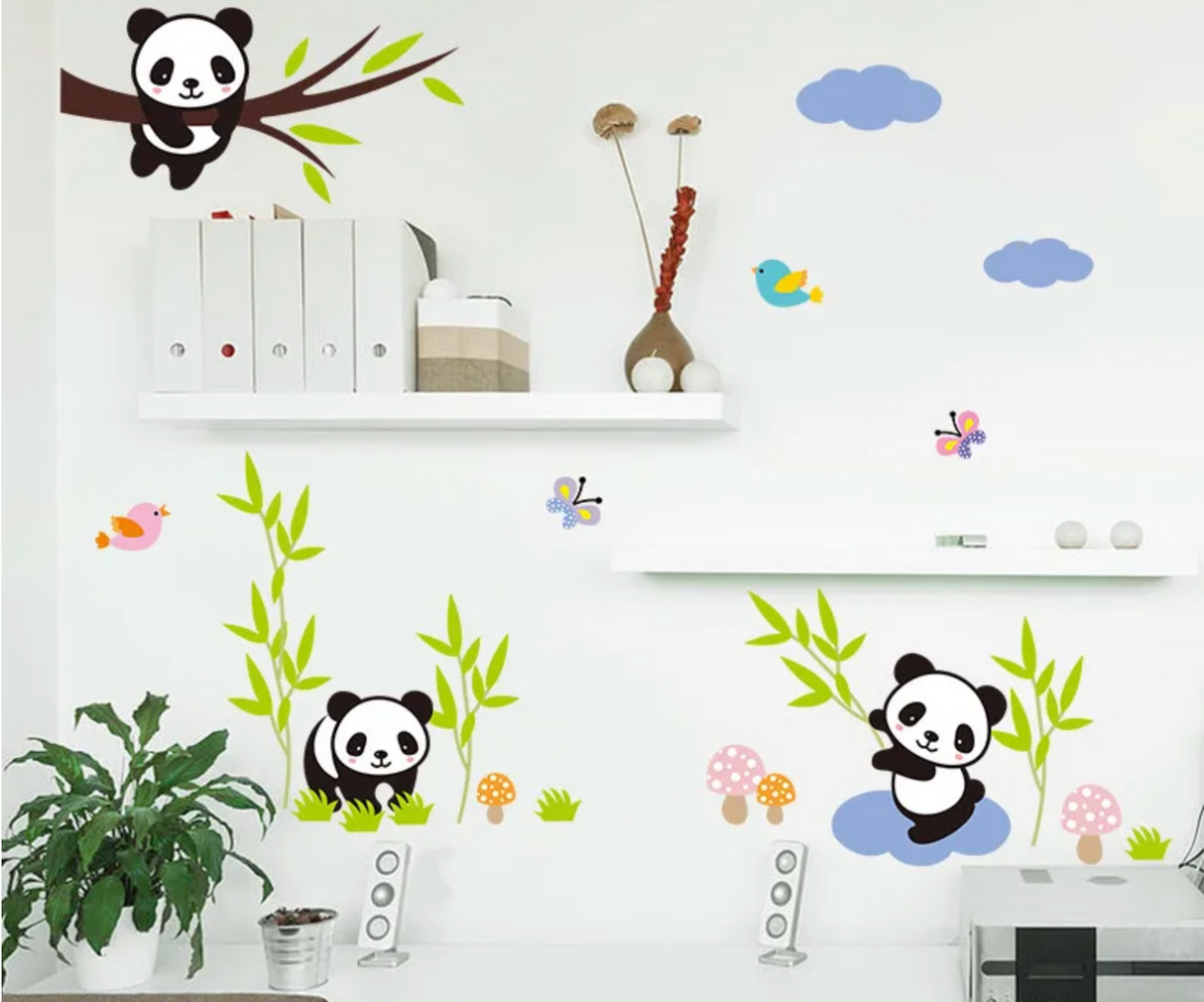 FLUFFY PANDA BEARS BAMBOO CLOUDS BUTTERFLIES CUTE ANIMALS 3D MINI WALL STICKER MURAL ART Decal
