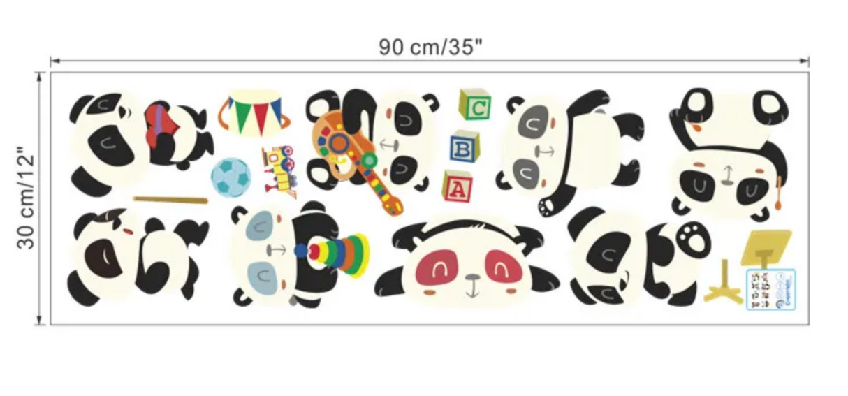 FLUFFY PANDA BEARS BAMBOO MUSIC SPORTS CUTE ANIMALS 3D WALL STICKER MURAL ART Decal