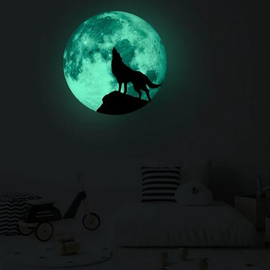 WOLF SILHOUETTE HOWL AT THE MOON GLOW IN THE DARK 3D WALL STICKER MURAL ART Decal