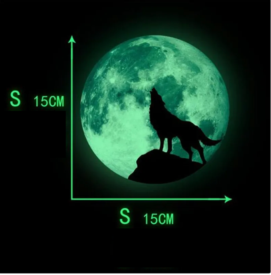 WOLF SILHOUETTE HOWL AT THE MOON GLOW IN THE DARK 3D WALL STICKER MURAL ART Decal
