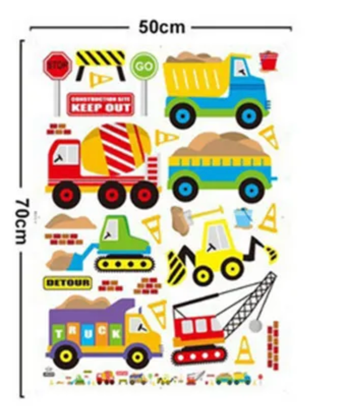 TRUCKS CONSTRUCTION CARS VEHICLES TRACTOR CRANE 3D WALL STICKER MURAL ART Decal