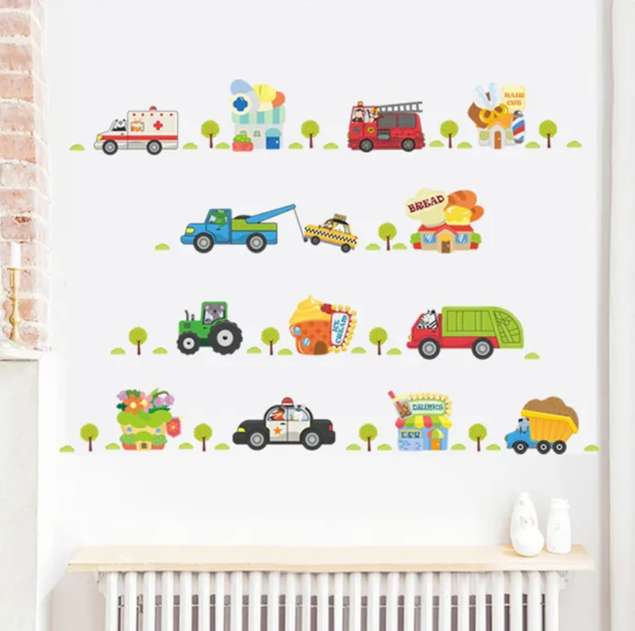 TRUCKS CARS SHOPS POLIE CAR BAKERY TRACTOR TREES ICE CREAM 3D WALL STICKER MURAL ART Decal