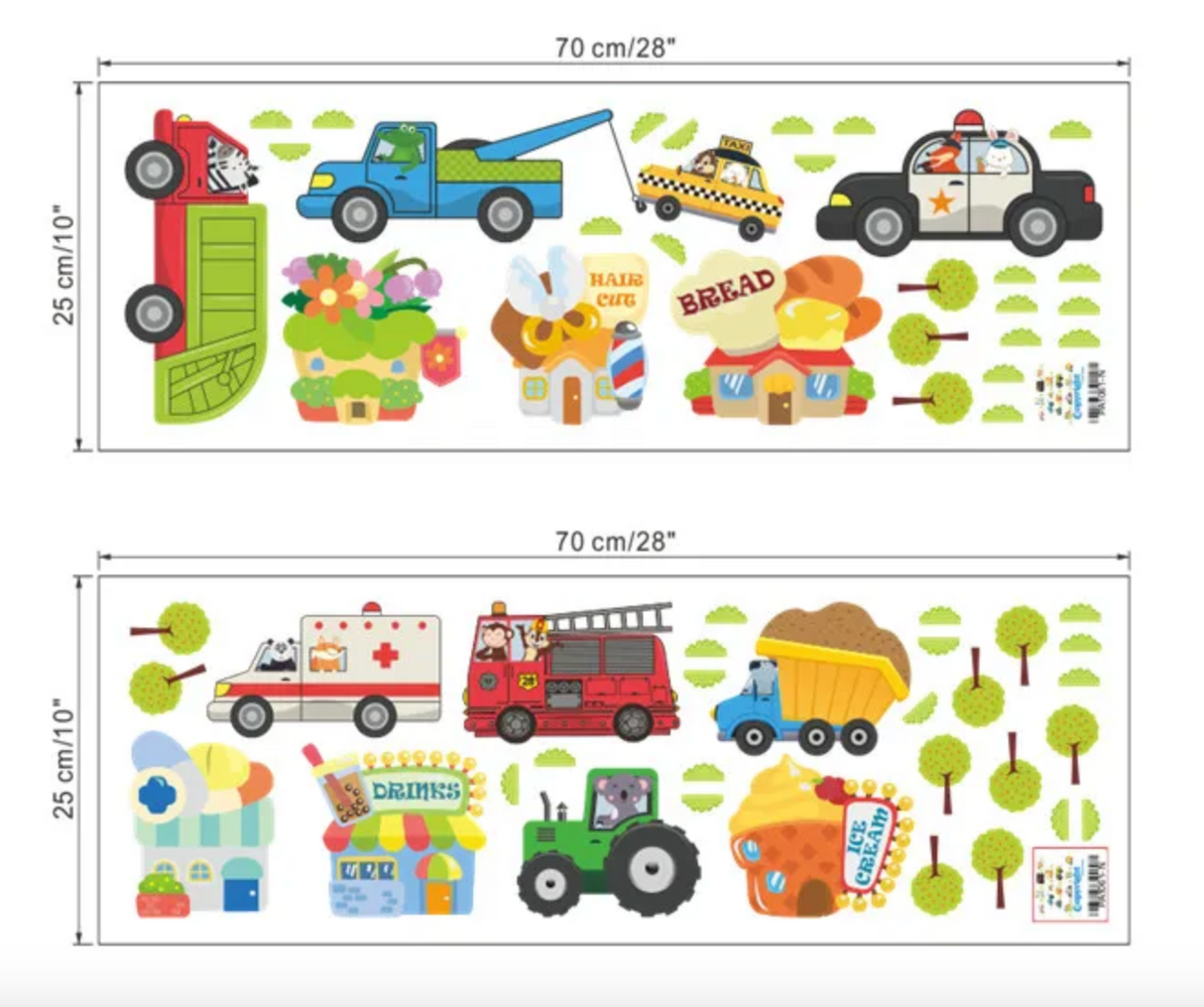 TRUCKS CARS SHOPS POLIE CAR BAKERY TRACTOR TREES ICE CREAM 3D WALL STICKER MURAL ART Decal