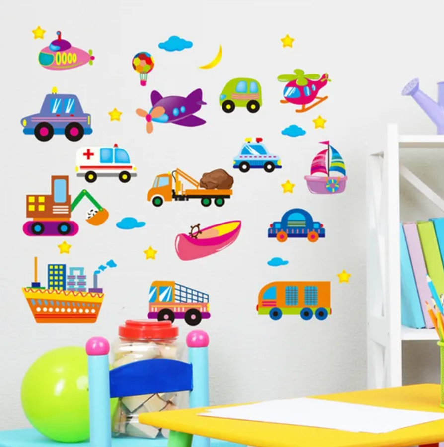 TRUCKS CARS PLANES BOATS TRANSPORTATION TRACTOR BUS 3D WALL STICKER MURAL ART Decal