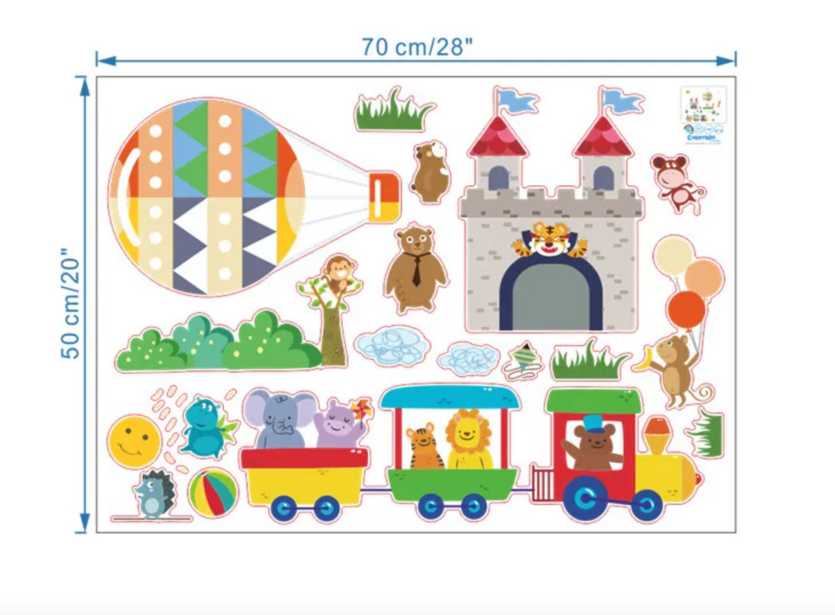 CASTLE HOT AIR BALLOON SUN SKY CLOUDS ANIMALS BALLOONS 3D WALL STICKER MURAL ART Decal