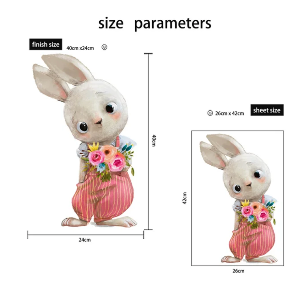 WHITE BUNNY RABBIT HOLDING FLOWERS BOUQUET 3D WALL STICKER MURAL ART Decal