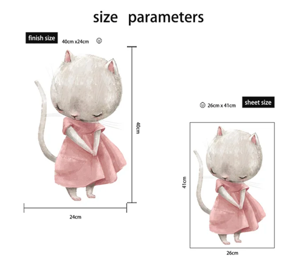 WHITE KITTY CAT PINK DRESS CUTE ANIMALS KITTEN 3D WALL STICKER MURAL ART Decal
