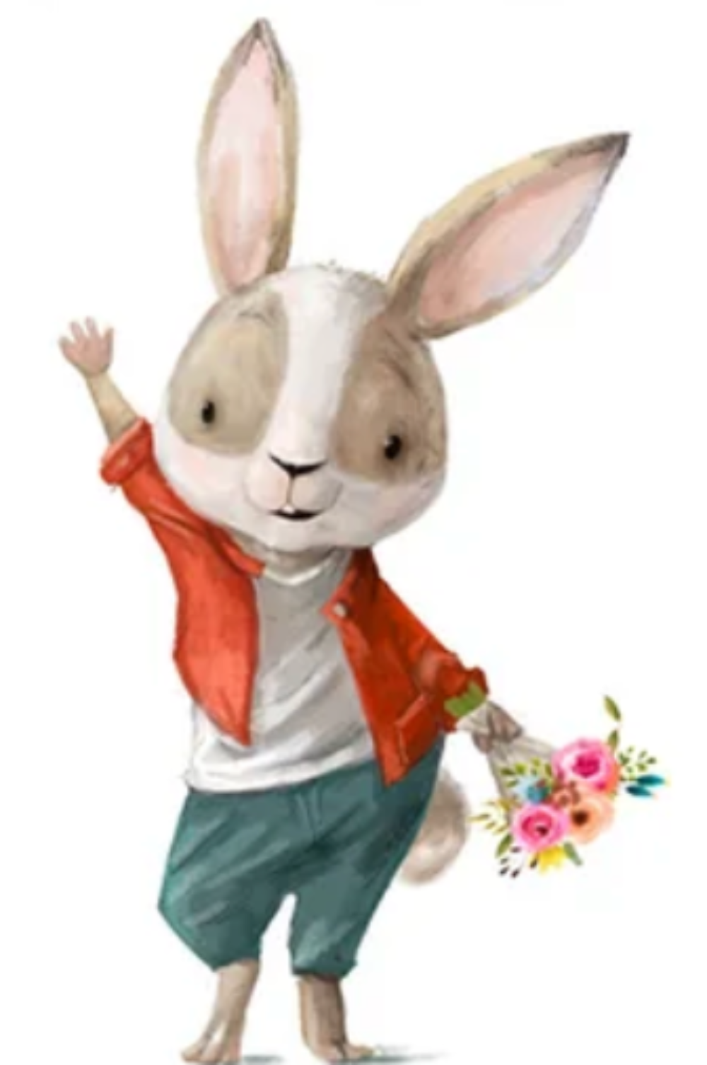 WAVING WHITE BUNNY RABBIT WITH FLOWERS BOUQUET 3D WALL STICKER MURAL ART Decal