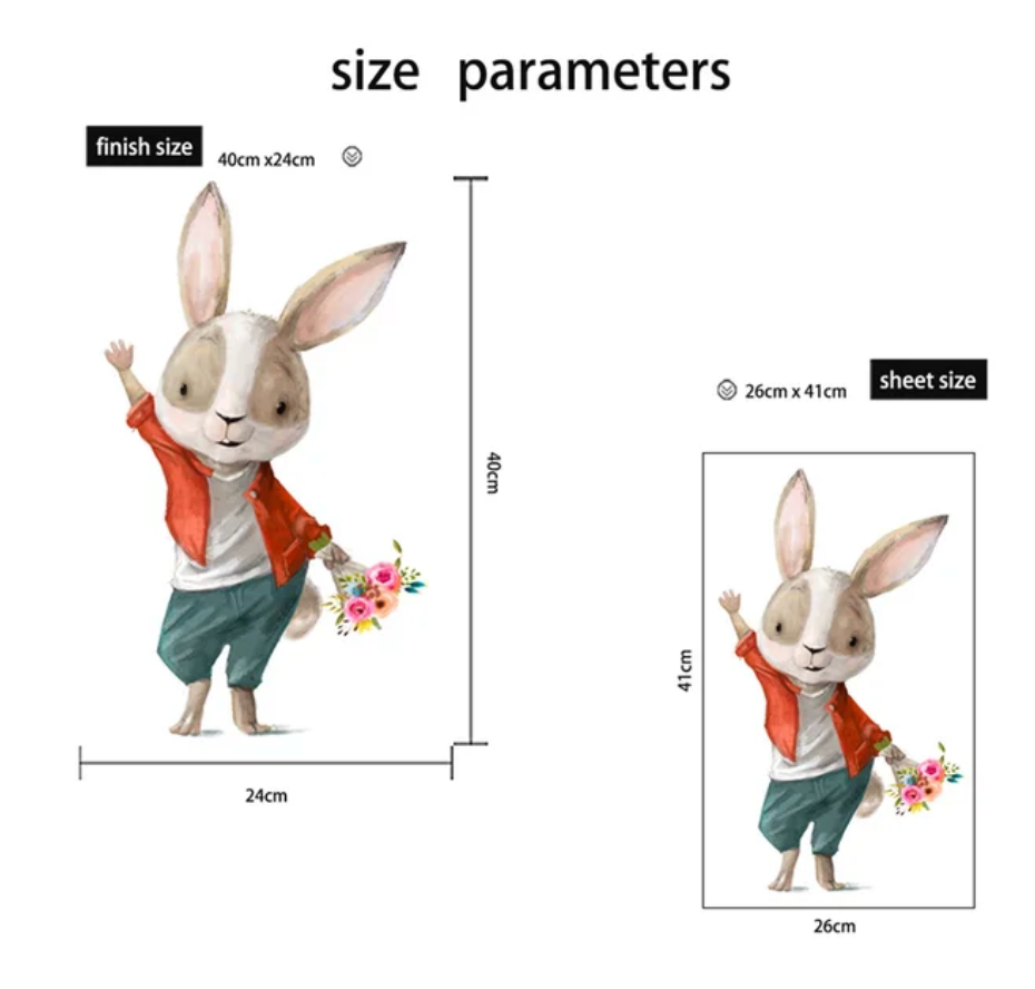 WAVING WHITE BUNNY RABBIT WITH FLOWERS BOUQUET 3D WALL STICKER MURAL ART Decal