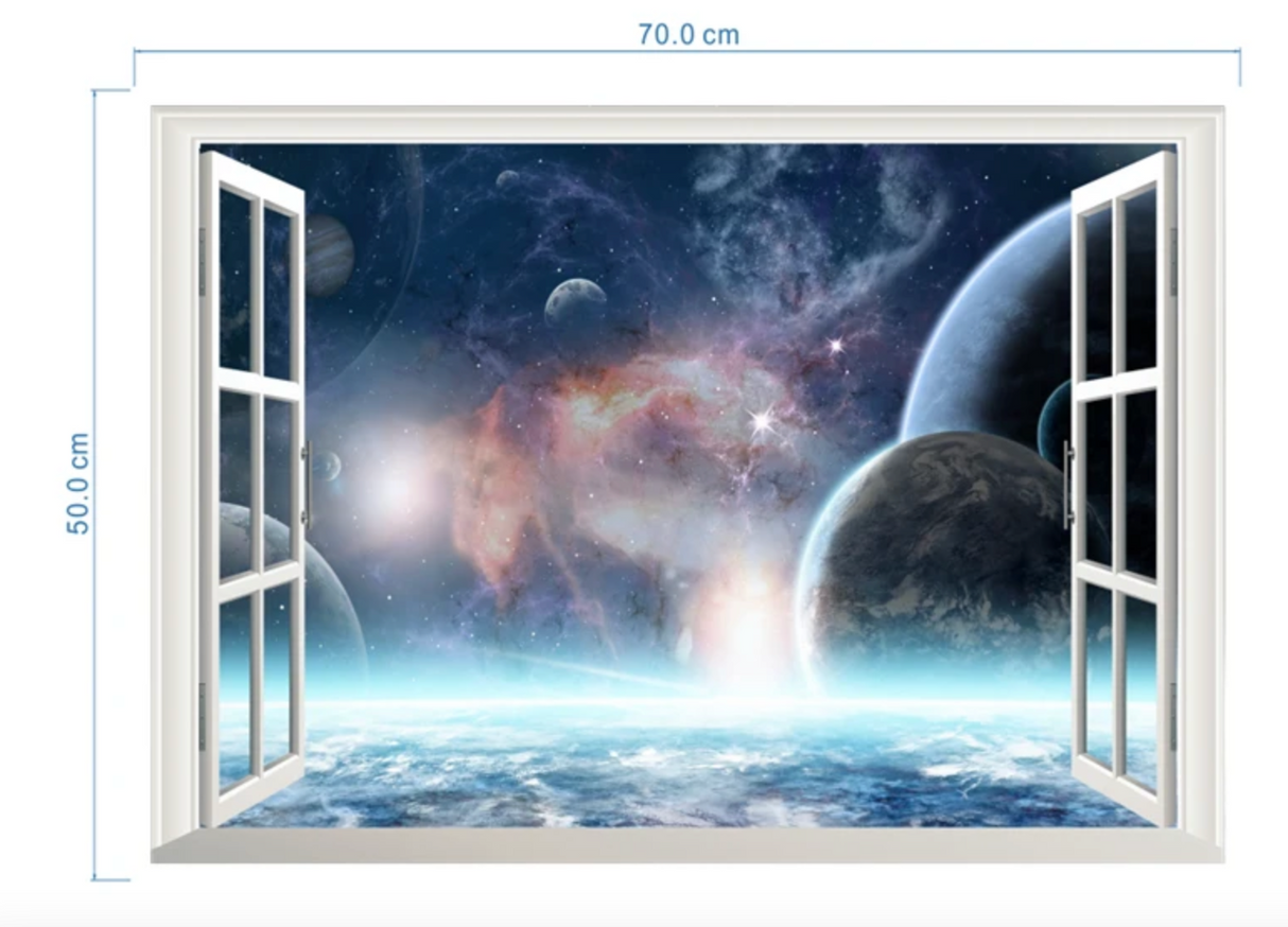 GALAXY SAPCE PLANETS EARTH SINGULARITY FAKE WINDOW LANDSCAPE NATURE PHOTOGRAPHY 3D WALL STICKER MURAL ART Decal