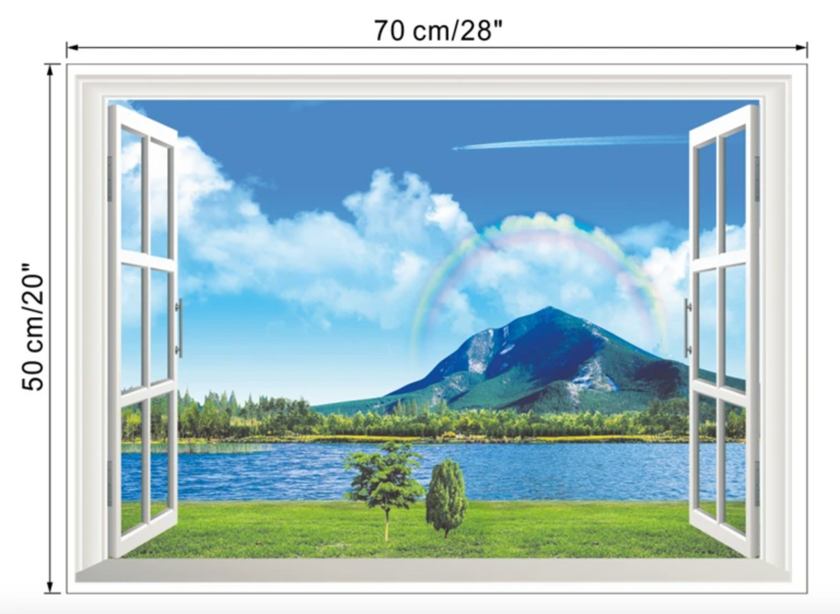 RAINBOW OVER MOUNTAIN LAKE NATURE FAKE WINDOW LANDSCAPE PHOTOGRAPHY 3D WALL STICKER MURAL ART Decal