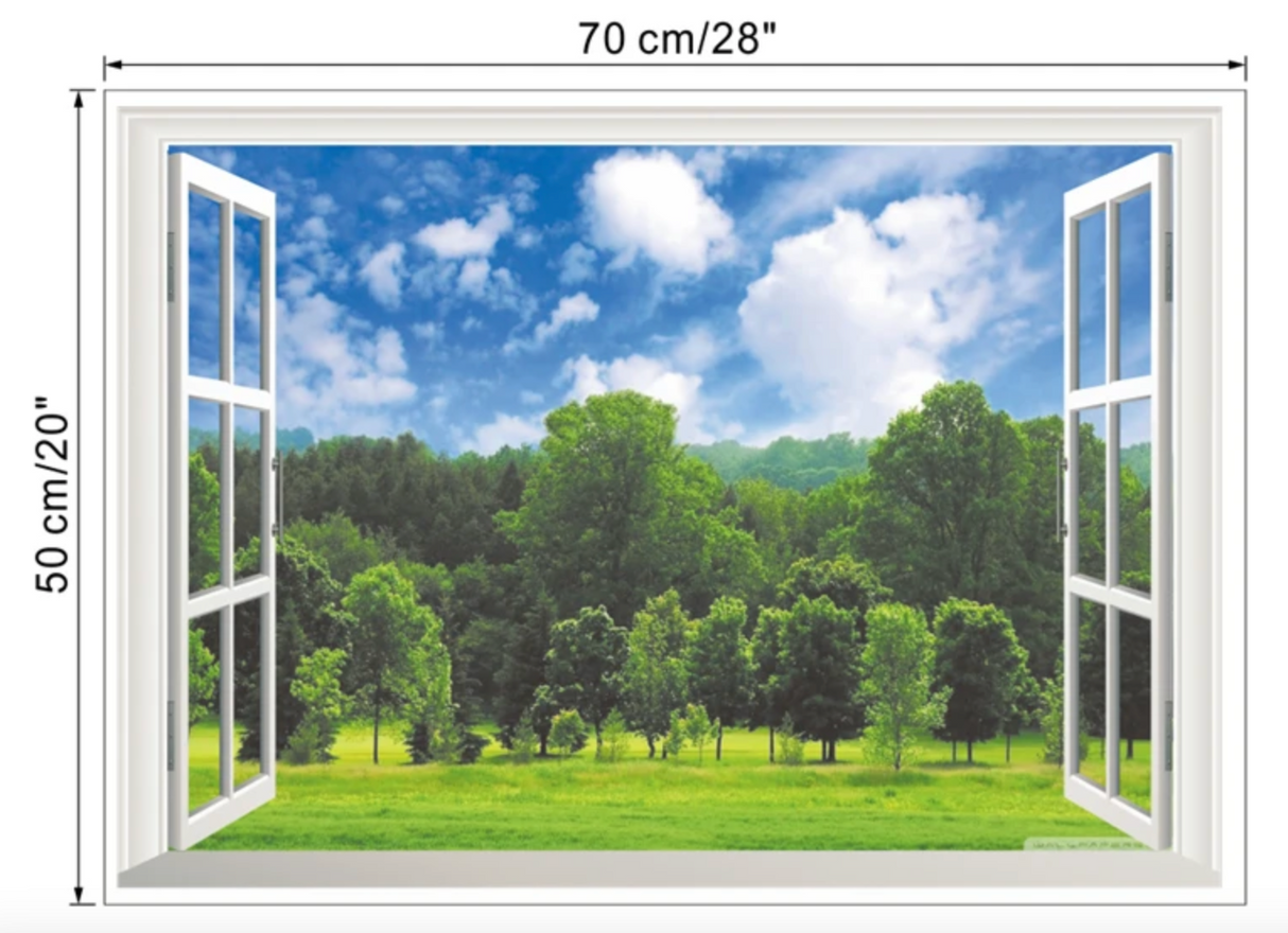 FOREST SKY CLOUDS GRASSY FIELDS NATURE FAKE WINDOW LANDSCAPE PHOTOGRAPHY 3D WALL STICKER MURAL ART Decal