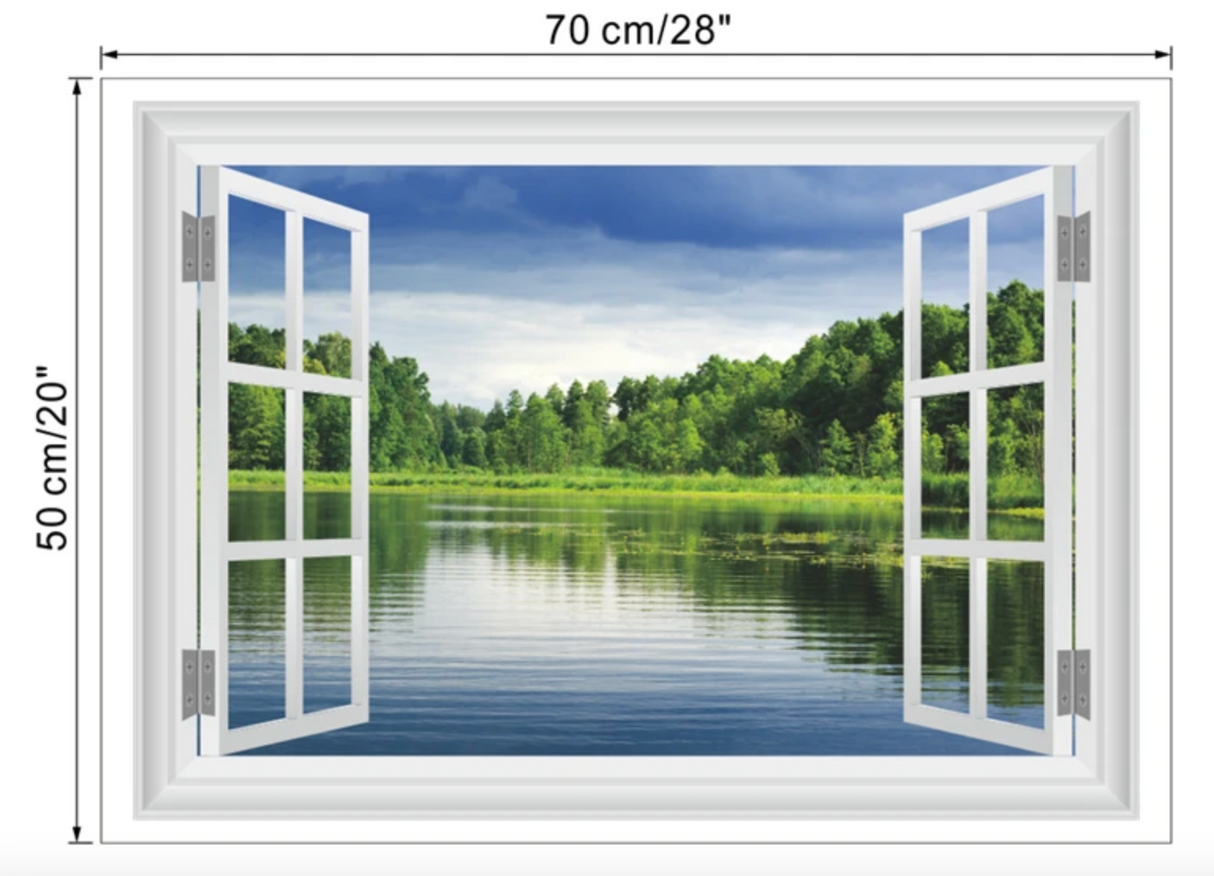 LAKE BY TREES FOREST WATER NATURE FAKE WINDOW LANDSCAPE PHOTOGRAPHY 3D WALL STICKER MURAL ART Decal