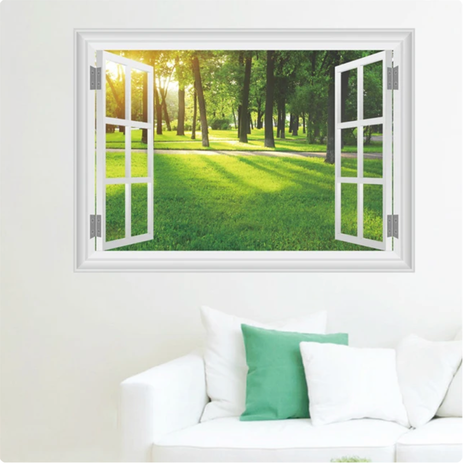 FOREST TREES PARK WALKS NATURE FAKE WINDOW LANDSCAPE PHOTOGRAPHY 3D WALL STICKER MURAL ART Decal