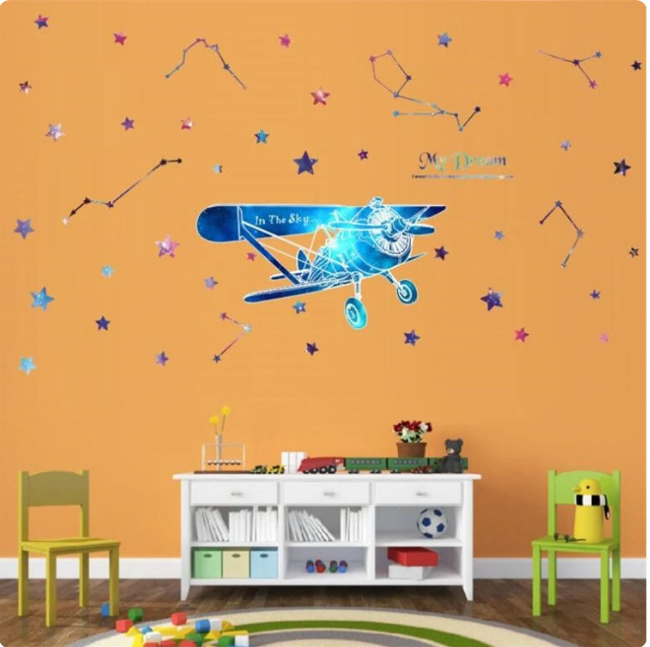 AEROPLANE NIGHT SKY CONSTELLATIONS GALAXY STARS 3D WALL STICKER MURAL ART Decal