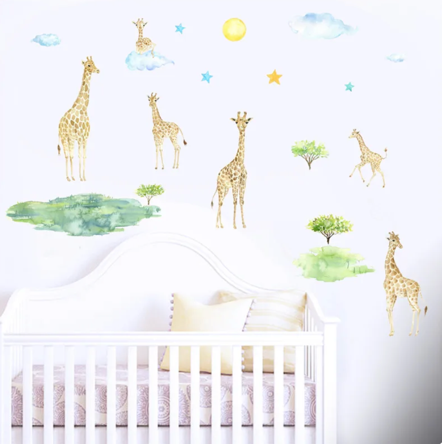 GIRAFFE ANIMALS NATURE GRASS SUN SKY SAFARI 3D WALL STICKER MURAL ART Decal