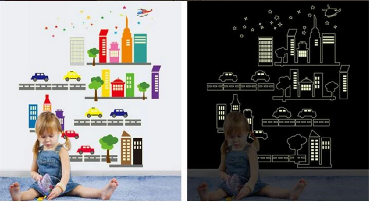 CITYSCAPE VEHICLES CARS TRUCKS ROAD GLOW IN THE DARK 3D WALL STICKER MURAL ART Decal