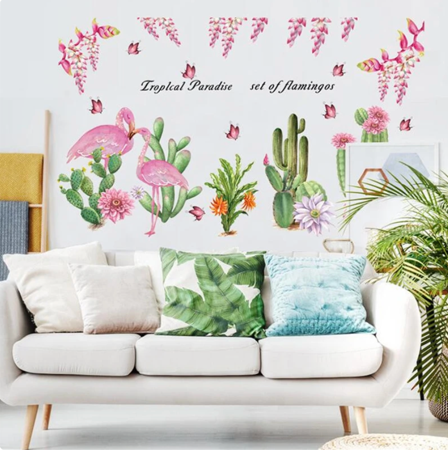 FLAMINGOS PINK BIRDS ANIMALS TROPICAL WONDERLAND 3D WALL STICKER MURAL ART Decal
