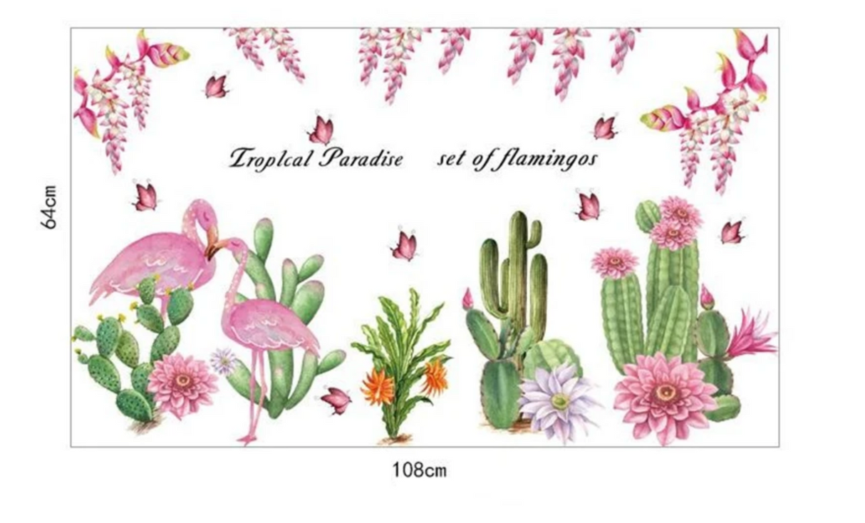 FLAMINGOS PINK BIRDS ANIMALS TROPICAL WONDERLAND 3D WALL STICKER MURAL ART Decal