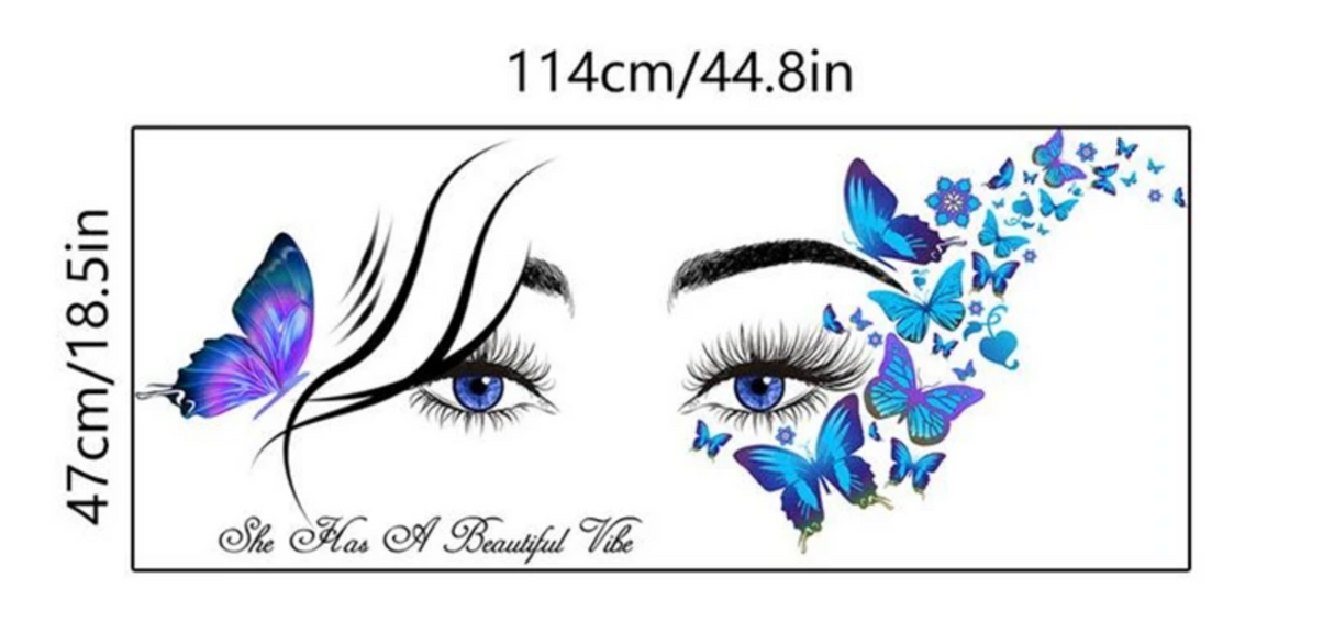 EYES SILHOUETTE BEAUTIFUL VIBE SLOGAN BUTTERFLIES BLUE 3D WALL STICKER MURAL ART Decal