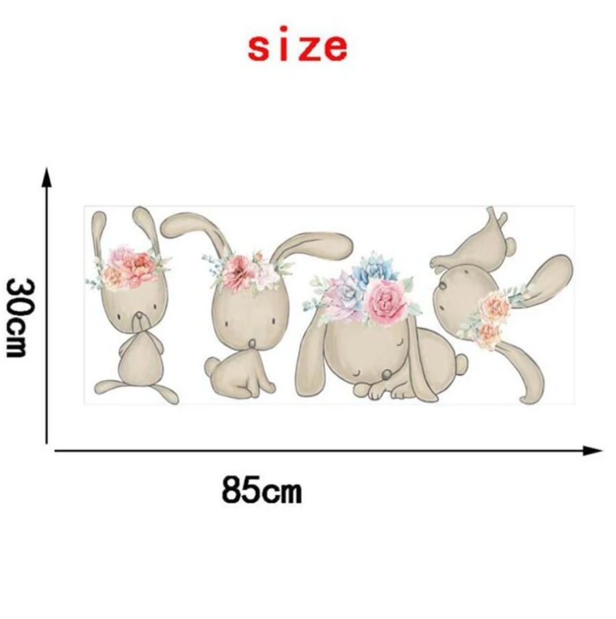 CUTE BUNNY RABBITS WITH FLOWER CROWNS DANCING SLEEPING HOPPING 3D WALL STICKER MURAL ART Decal