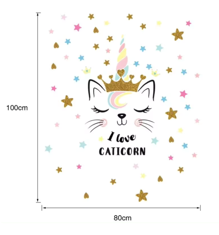 KITTEN CAT UNICORN GOLDEN CROWN STARS WHISKERS 3D WALL STICKER MURAL ART Decal