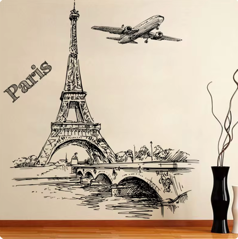 PARIS EIFFLE TOWER AEROPLANE BRIDGE TRAVEL CANAL 3D WALL STICKER MURAL ART Decal