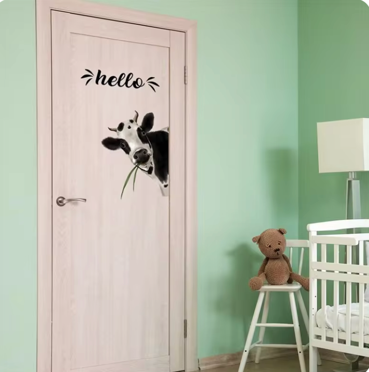COW EATING GRASS FARM ANIMALS HELLO CATTLE 3D WALL STICKER MURAL ART Decal