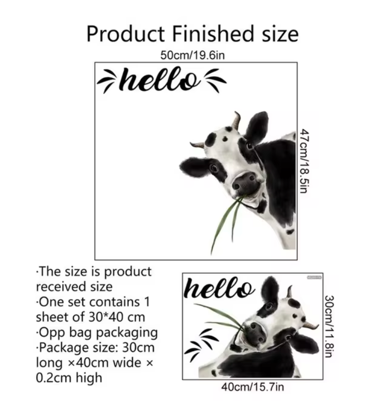 COW EATING GRASS FARM ANIMALS HELLO CATTLE 3D WALL STICKER MURAL ART Decal