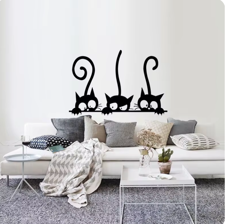 CHEEKY CAT SILHOUETTE KITTEN ANIMALS TAILS 3D WALL STICKER MURAL ART Decal