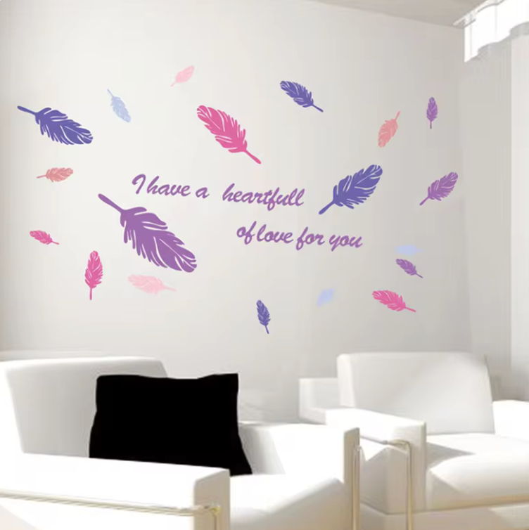 HEART FULL OF LOVE SLOGAN FEATHERS SAYING VALENTINE 3D WALL STICKER MURAL ART Decal