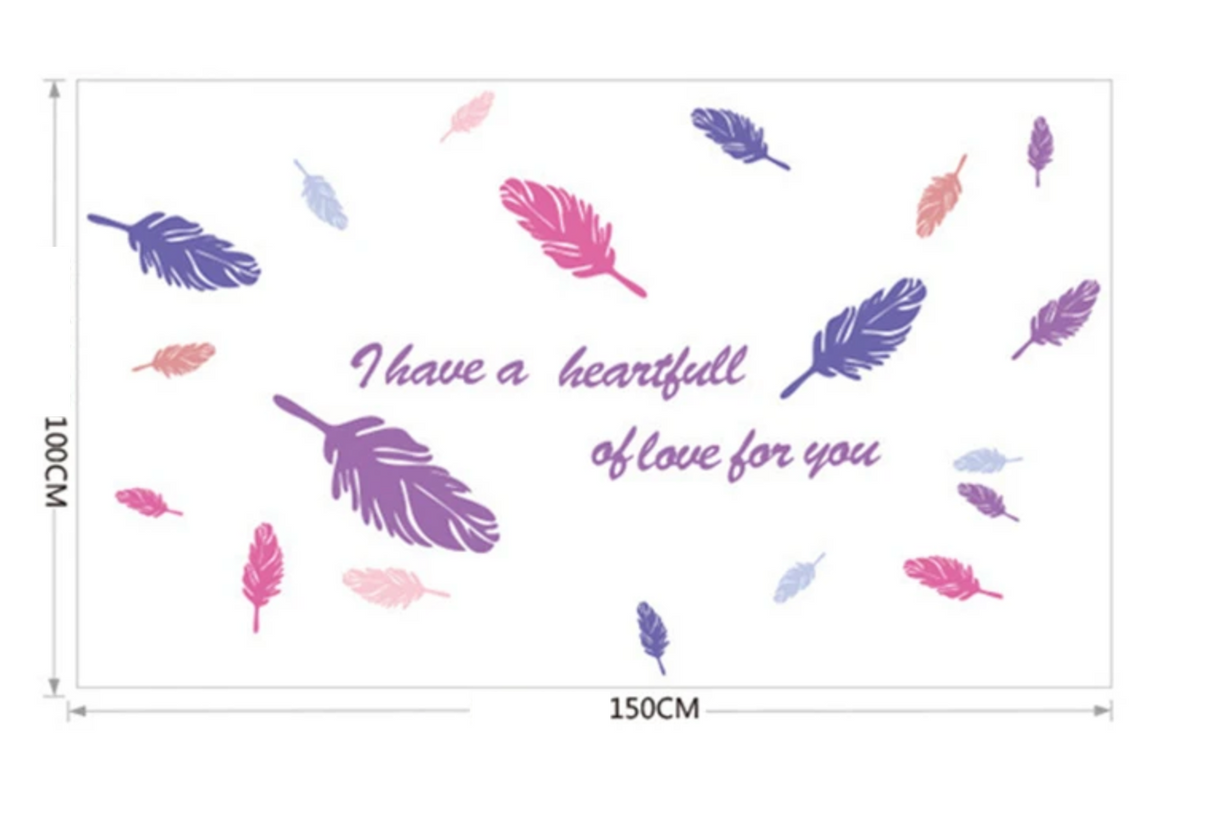 HEART FULL OF LOVE SLOGAN FEATHERS SAYING VALENTINE 3D WALL STICKER MURAL ART Decal