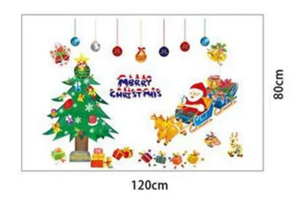 MERRY CHRISTMAS TREE SANTA SLEIGH STOCKING BAUBLES 3D WALL STICKER MURAL ART Decal