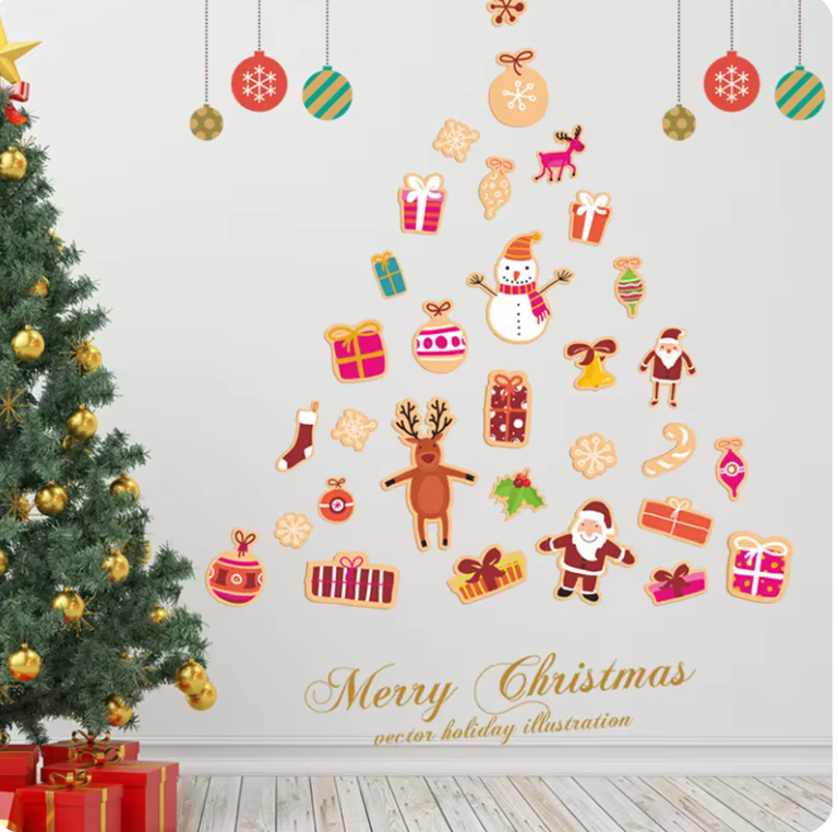 MERRY CHRISTMAS PRESENTS BAUBLES REINDEER SNOW MAN SANTA 3D WALL STICKER MURAL ART Decal
