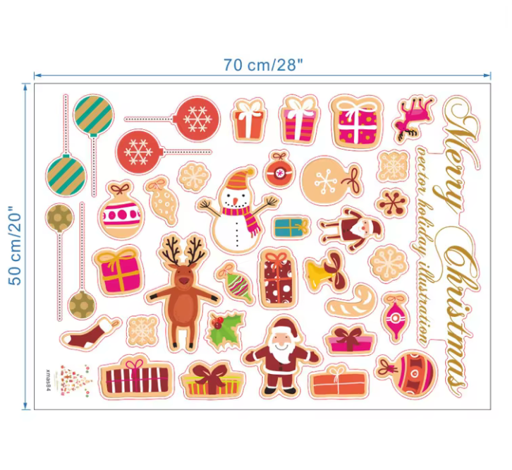 MERRY CHRISTMAS PRESENTS BAUBLES REINDEER SNOW MAN SANTA 3D WALL STICKER MURAL ART Decal