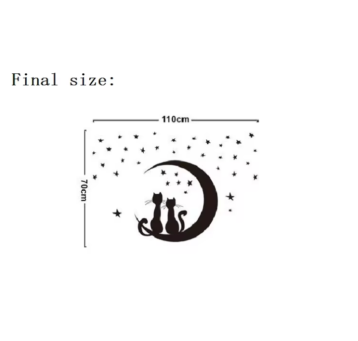 CAT ON CRESCENT MOON SILHOUETTE KITTEN STARS NIGHT SKY 3D WALL STICKER MURAL ART Decal