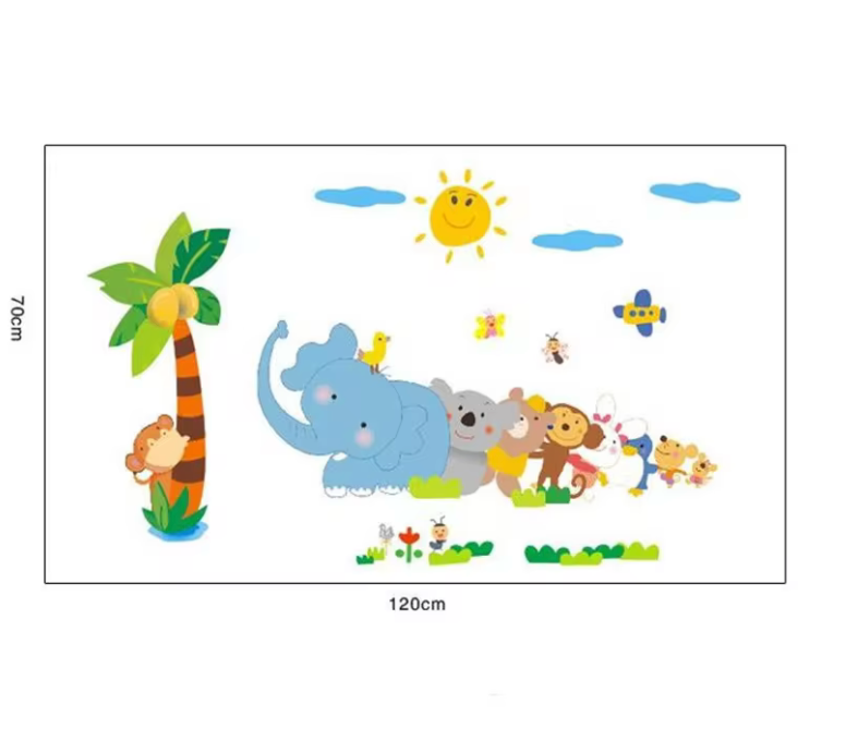 ANIMALS ELEPHANT MONKEY KOALA BEAR PENGUIN TROPICAL TREES SUNSHINE 3D WALL STICKER MURAL ART Decal