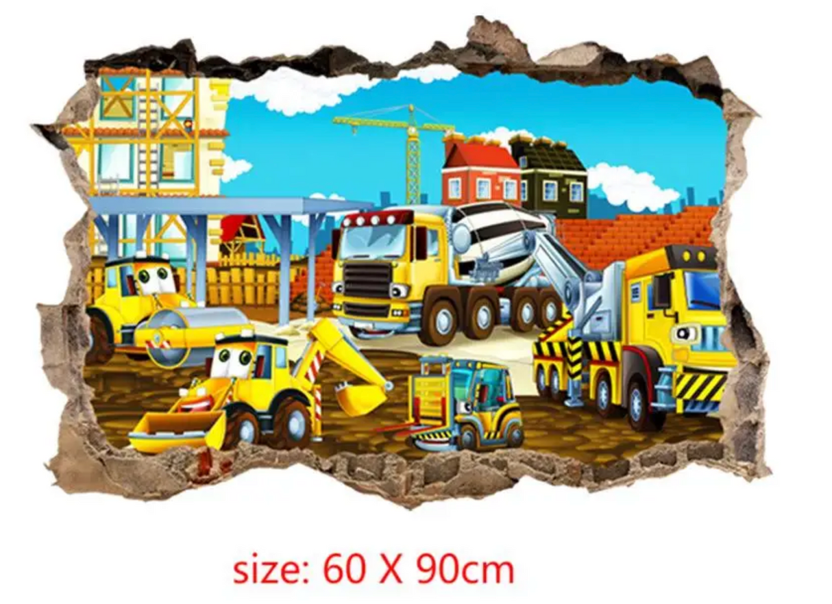 TRACTOR TRUCKS CONSTRUCTION SITE ENGINEERING 3D WALL STICKER MURAL ART Decal