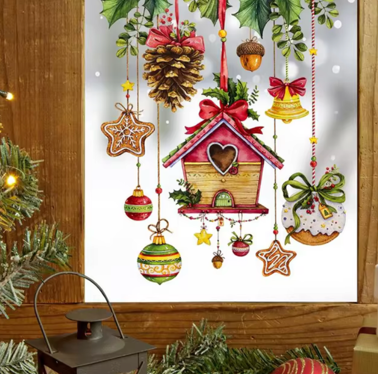CHRISTMAS BAUBLES GINGERBREAD HOUSE MISTLETOE 3D WALL STICKER MURAL ART Decal
