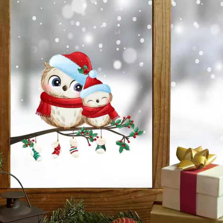 CHRISTMAS NESTING OWLS SNOWFLAKES STOCKINGS 3D WALL STICKER MURAL ART Decal