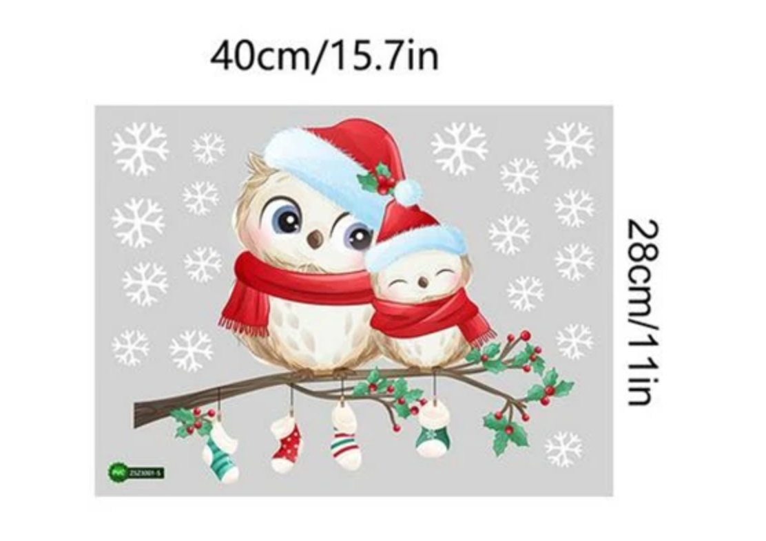 CHRISTMAS NESTING OWLS SNOWFLAKES STOCKINGS 3D WALL STICKER MURAL ART Decal