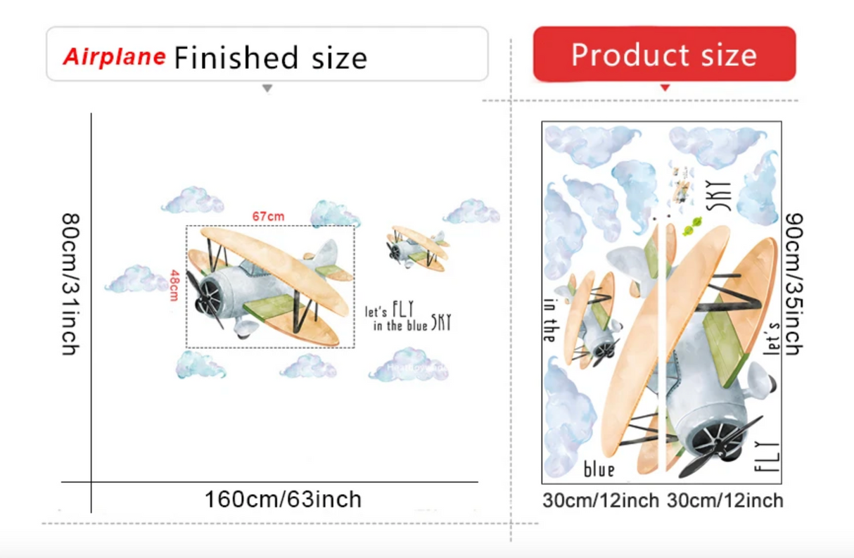 AIRPLANE AEROPLANE IN SKY CLOUDS FLYING THROUGH SKY 3D WALL STICKER MURAL ART Decal