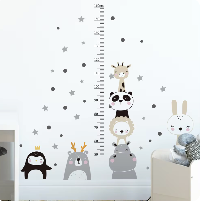 CUTE ANIMALS HEIGHT CHART PENGUIN GIRAFFE PANDA BUNNY NURSERY ROOM 3D WALL STICKER MURAL ART Decal