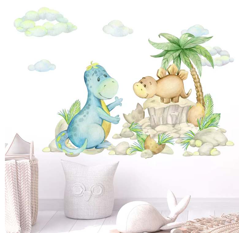 DINOSAURS PALM TREE NATURE CUTE ANIMALS NURSERY ROOM 3D WALL STICKER MURAL ART Decal