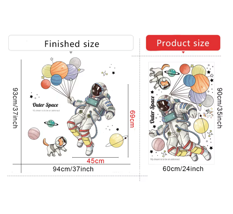 ASTRONAUT IN OUTTER SPACE BALLOON PLANETS SOLAR SYSTEM 3D WALL STICKER MURAL ART Decal