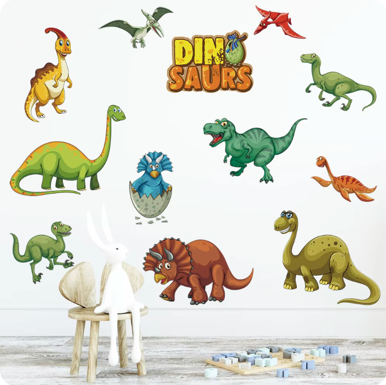 DINOSAURS T-REX TRICERATOPS BRONTOSAURS STEGASARUS 3D WALL STICKER MURAL ART Decal